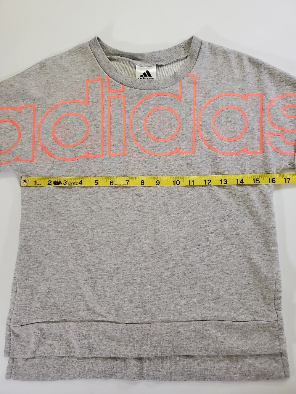 Adidas Girls Big Logo Short Sleeve Sweatshirt Top Gray Pink Orange Size L 14